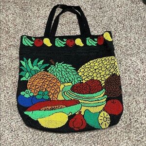 Vintage fully beaded Colorful Fruit Pattern Tote Bag- adorable